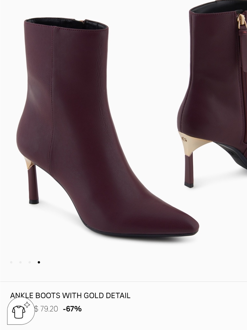 Armani Exchange Burgundy Pointed Toe Ankle Boots with Gold Accent Heel